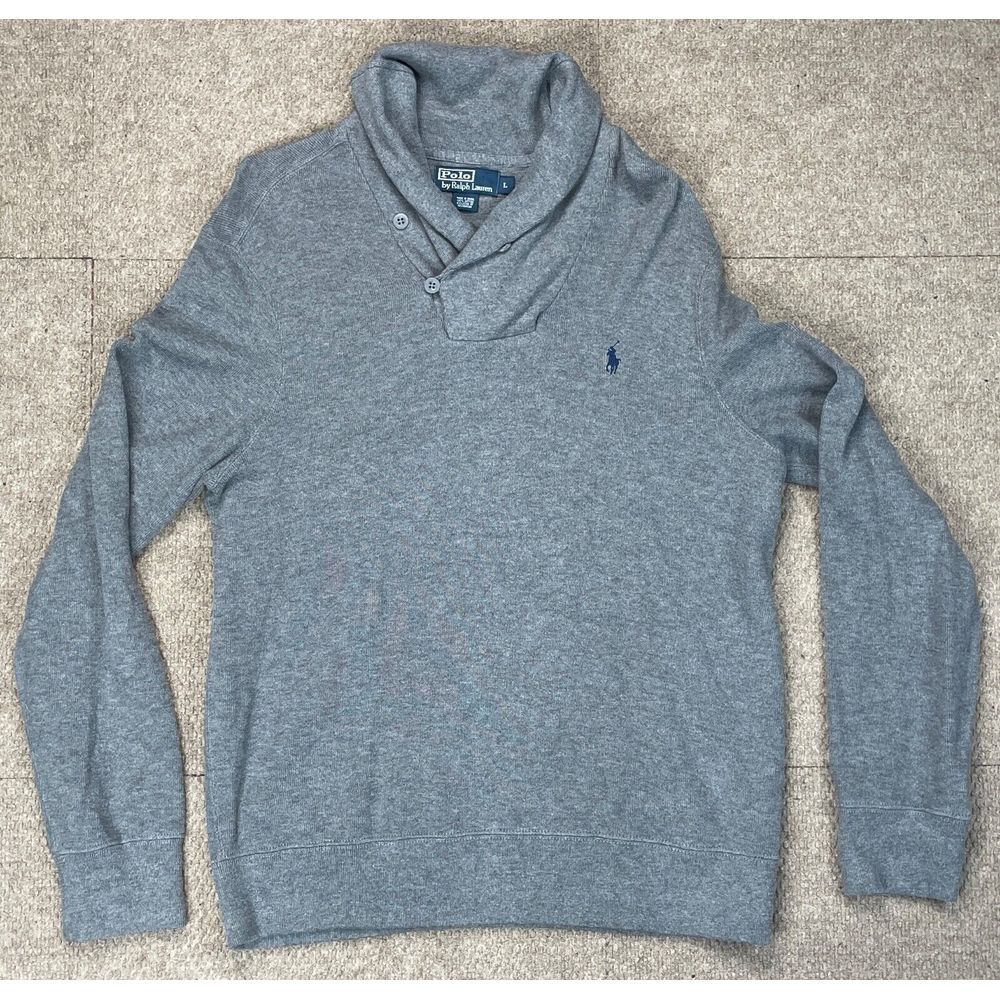 Polo by Ralph Lauren Men's Shawl Neck Collar Gray Long Sleeve Sweater Size Large